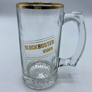 Vintage Blockbuster Video Beer Stein Glass Mug Gold Trim